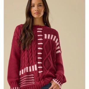 Altar'd State Maroon and Pink Patchwork Sweater